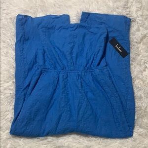 NWT Blue Embroidered Strapless Jumpsuit